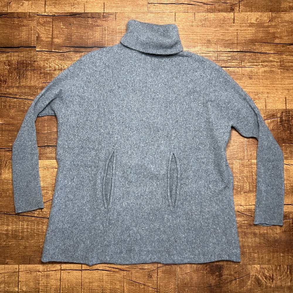 Garnet Hill Womens M Cashmere Wool Pullover Sweater Gray Pocket Cottagecore